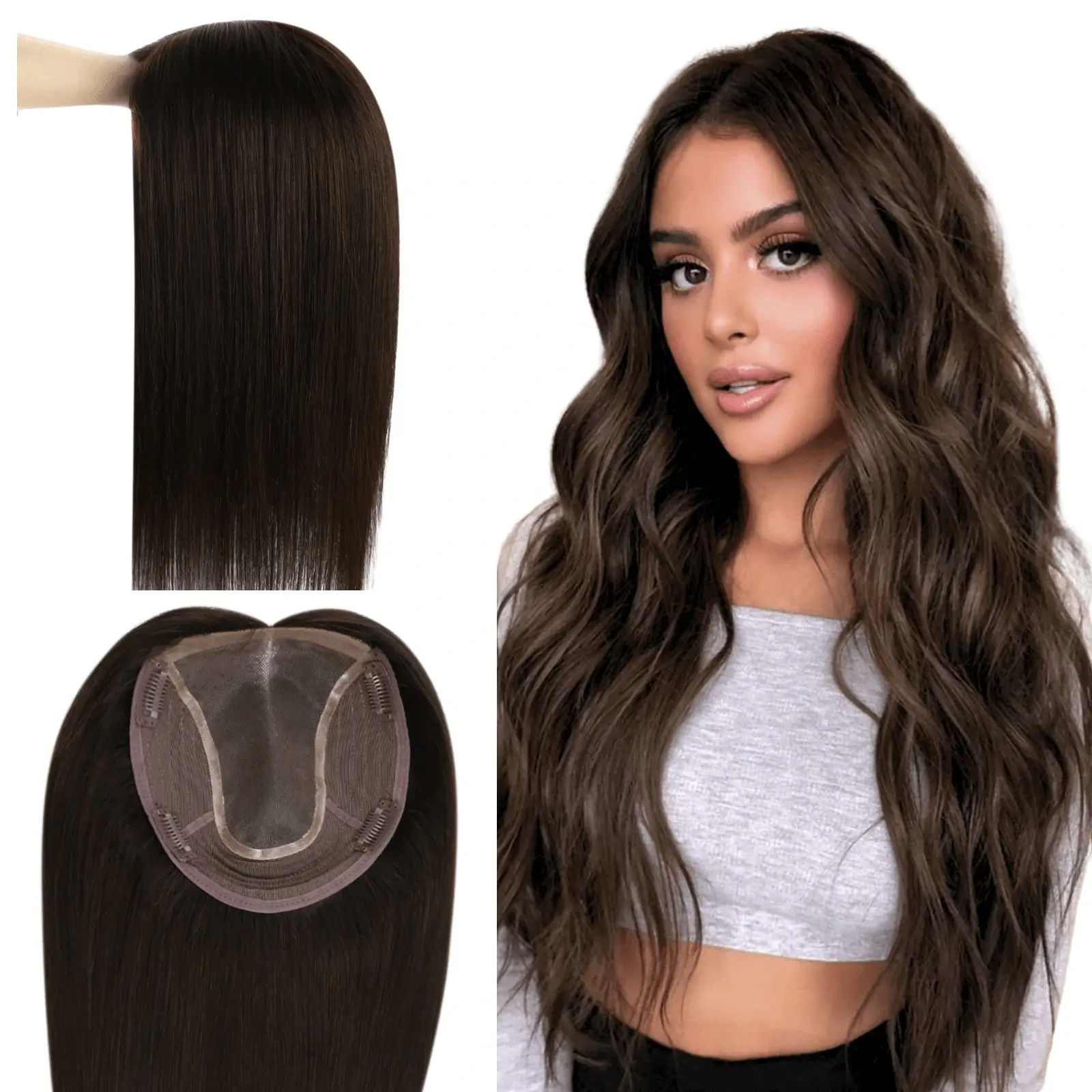 6x7 Inches Virgin Human Hair Toppers Mono Base Darkest Brown #2
